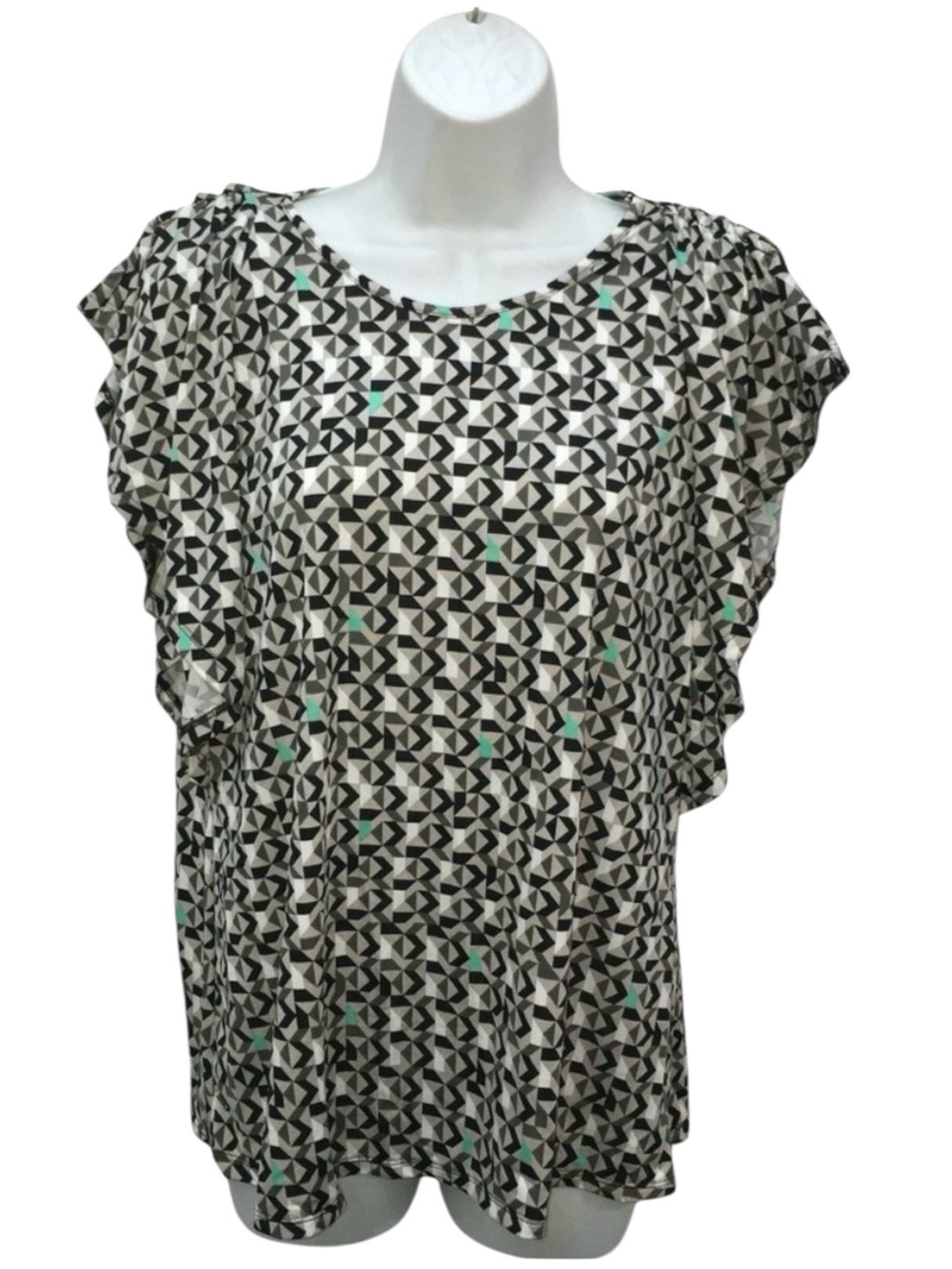 NWT Robert Louis Geometric Multi-Colored Flutter Sleeve Top - Women’s Small - Picture 1 of 12